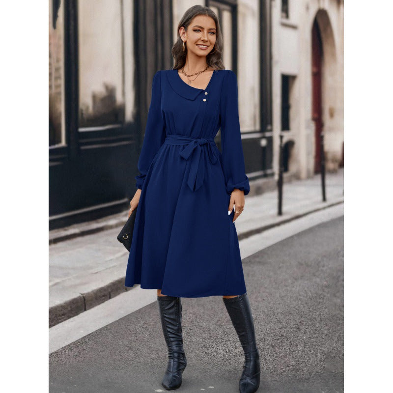 Damen Midikleid mit tailliertem Gürtel Sovae