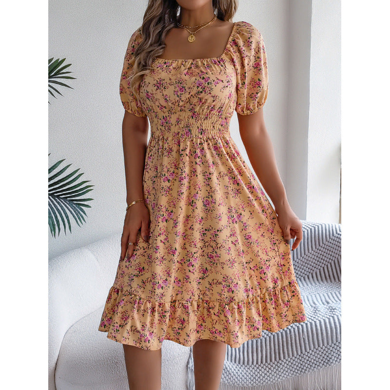 Damen Off-Shoulder Kleid mit floralem Design und elastischem Taillenbund Sovae