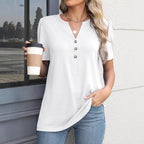 Damen modisches und bequemes Kurzarm-Shirt mit Knopfdetails Sovae
