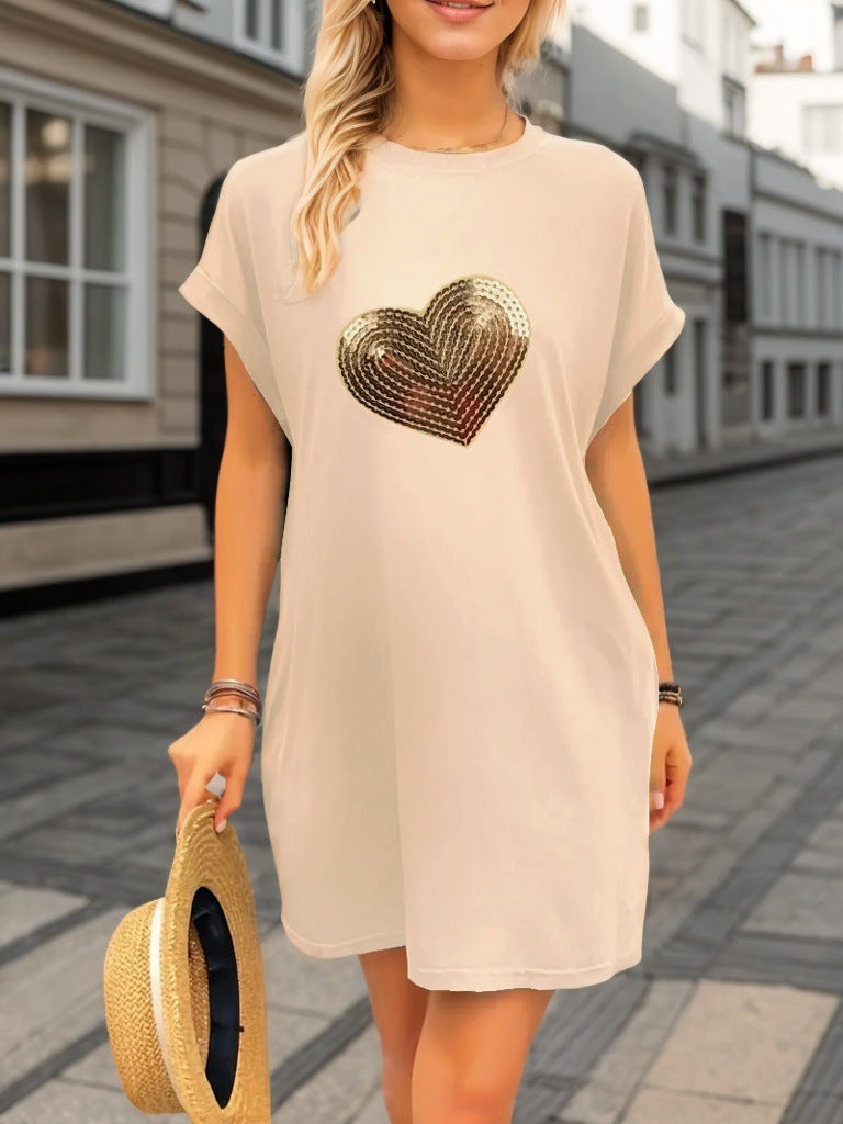 Damen Freizeitkleid mit funkelndem Herzmotiv Sovae