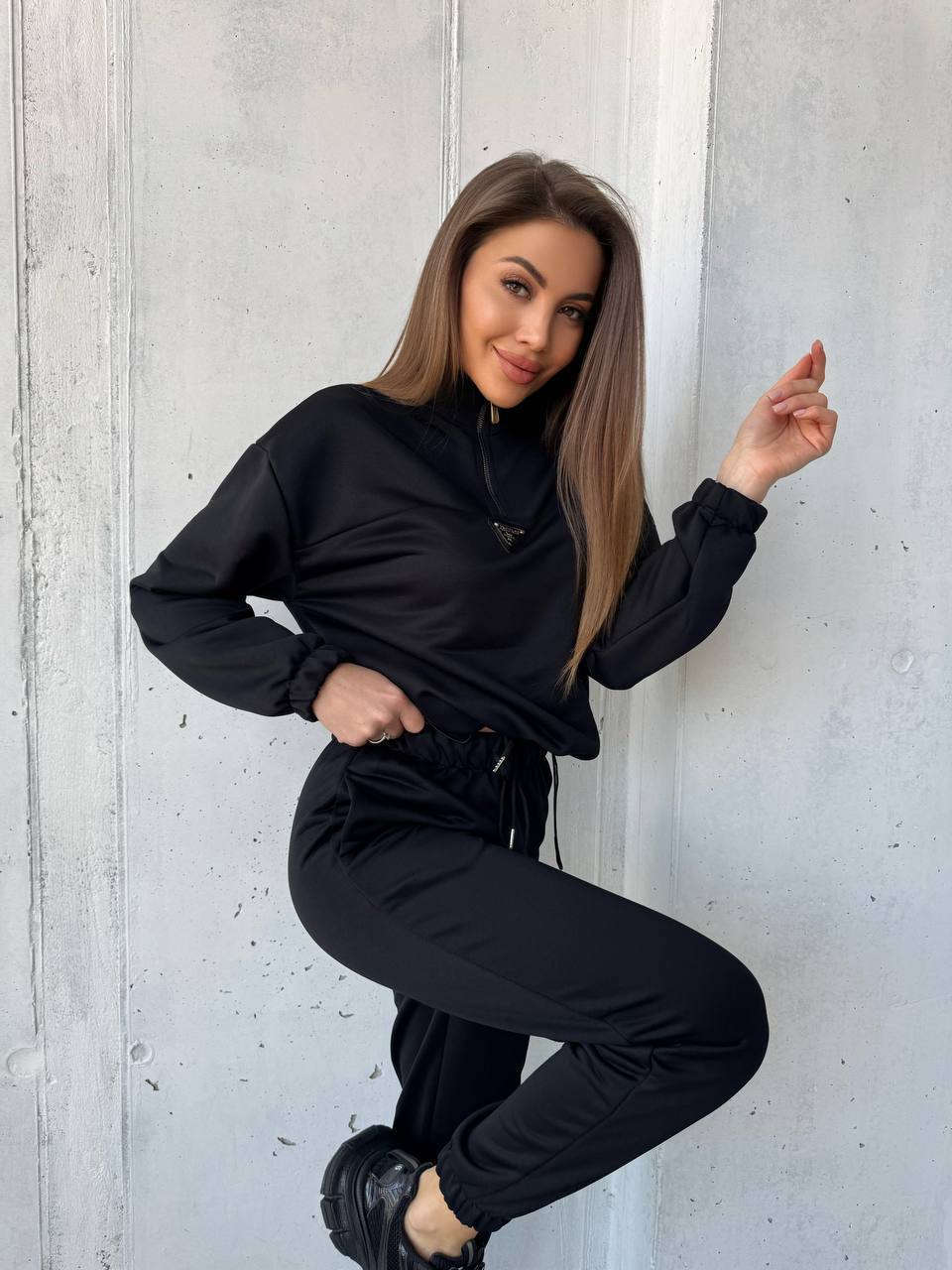 Damen sportliches Set aus weichem Fleece mit Kapuze Sovae