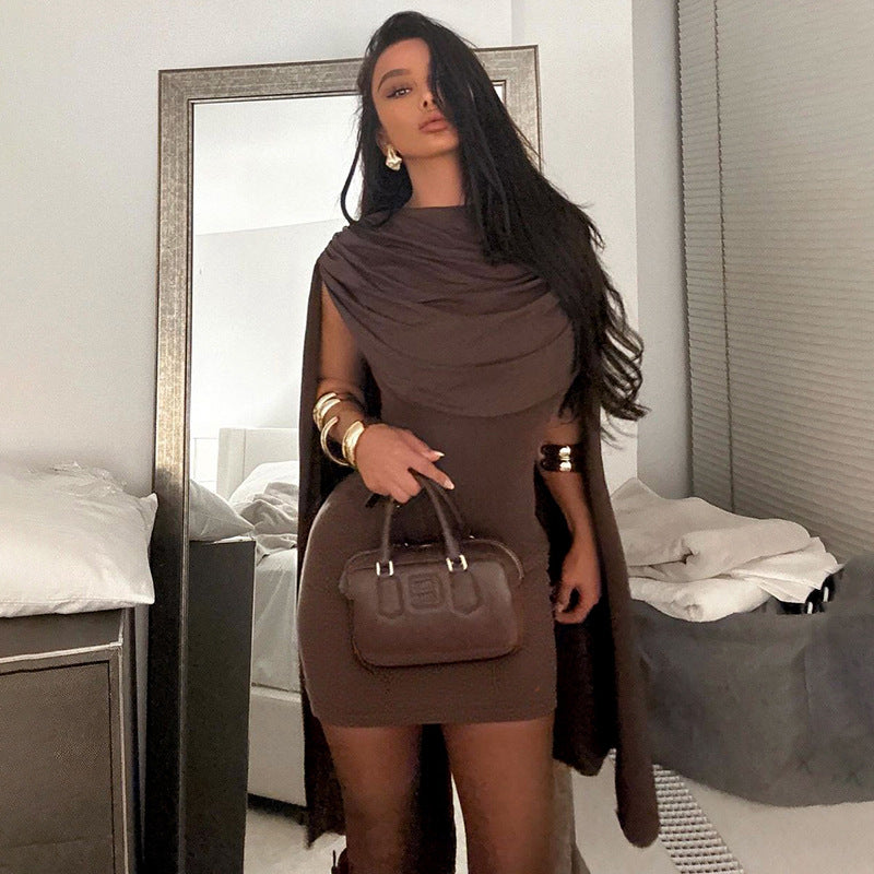 Damen elegantes Cape-Kleid mit raffinierten Drapierungen Sovae