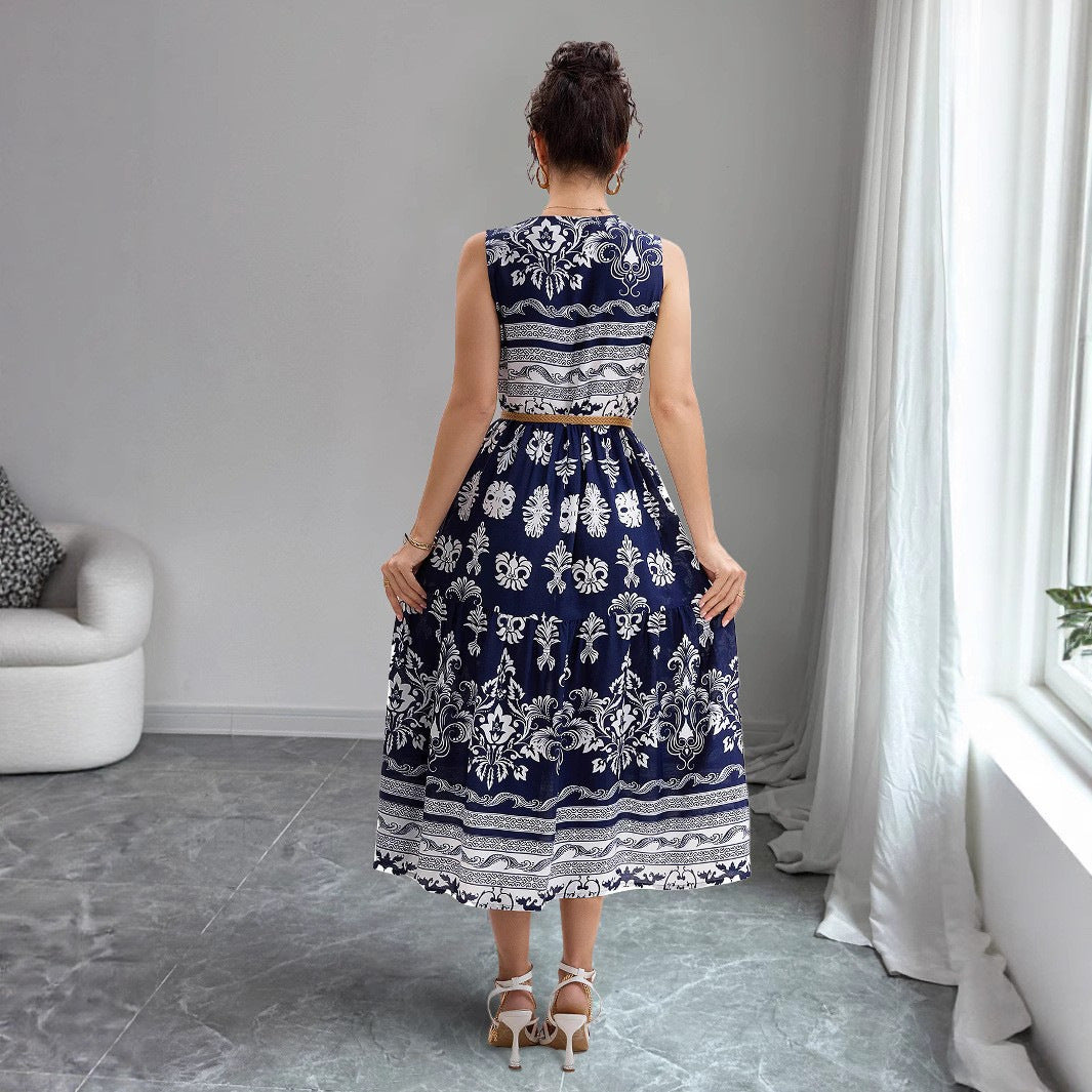 Damen Midi-Kleid mit Knopfleiste und floralen Ornamenten Sovae