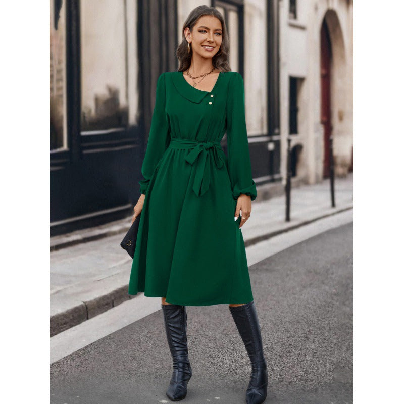 Damen Midikleid mit tailliertem Gürtel Sovae