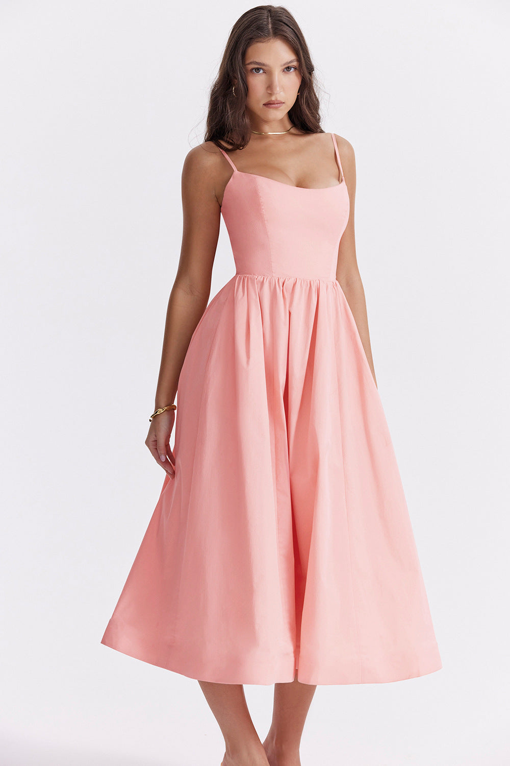 Damen Maxikleid mit floralem A-Linien-Schnitt und zarten Spaghettiträgern Sovae