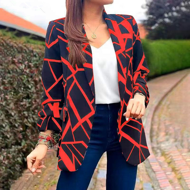 Damen Blazer mit modernem geometrischen Muster und lässiger Passform Sovae