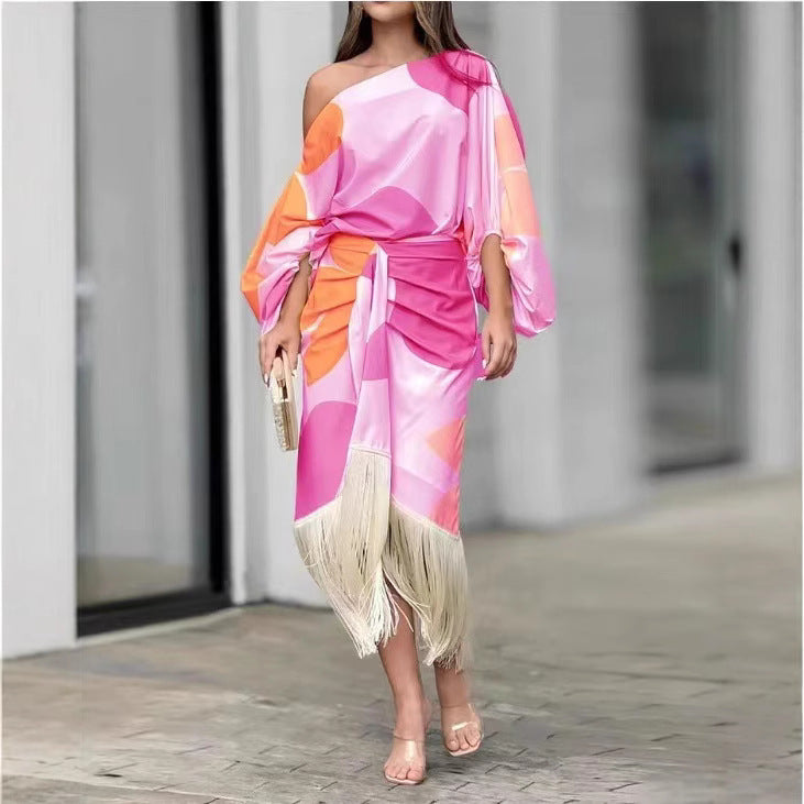 Damen Wickelkleid mit asymmetrischem Saum und farbenfrohen Mustern Sovae