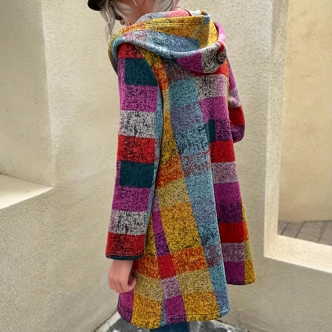 Damen farbenfrohe Strickjacke mit Kapuze Sovae