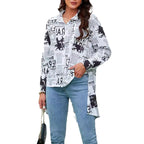 Damen Hemdbluse mit kreativem Zeitungdruck Sovae