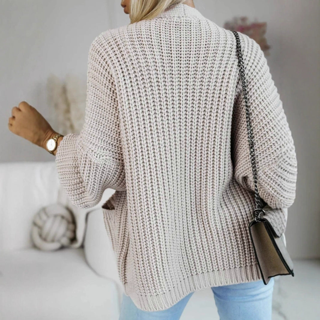 Damen lässige Strickjacke mit großen Taschen und lockerer Passform Sovae