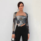 Damen Langarmbluse mit asymmetrischem Schnitt und kreativem Design Sovae