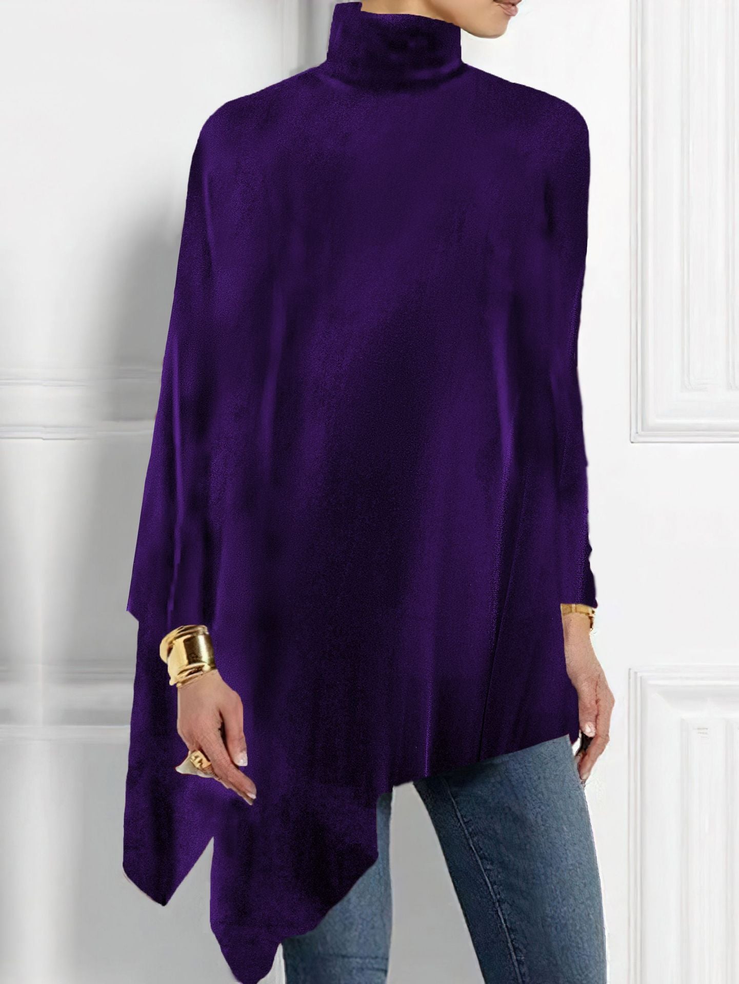 Damen edles Kapuzenponcho mit asymmetrischem Saum Sovae