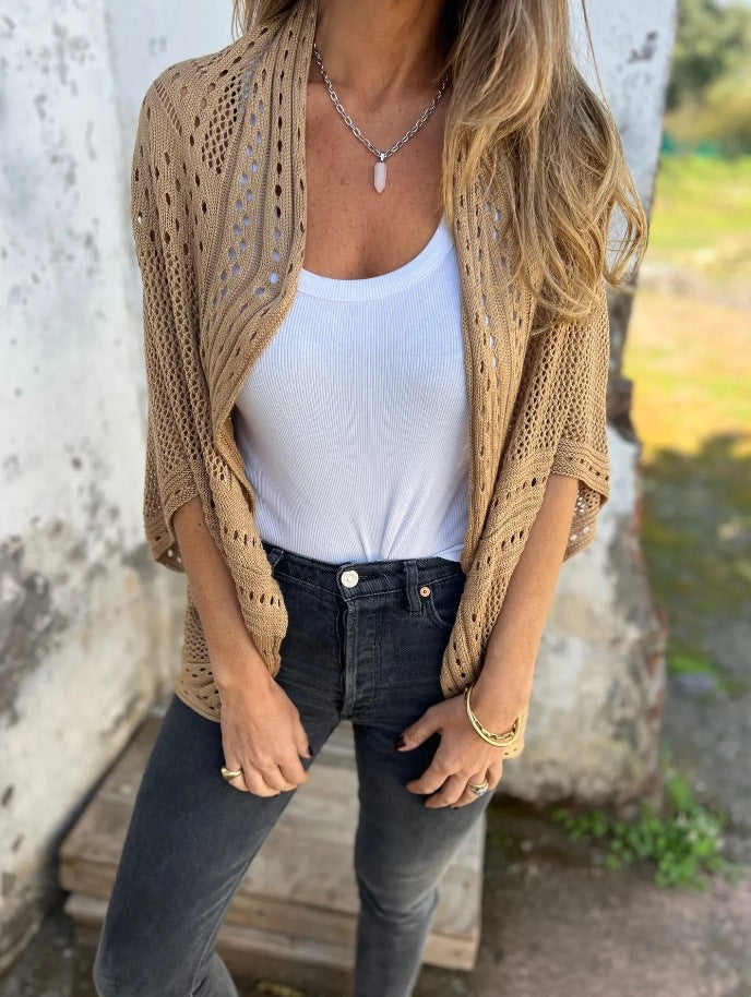 Damen luftige Strickjacke mit Schalkragen Sovae