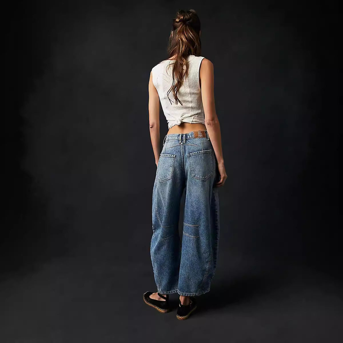 Damen Weit geschnittene Denim-Hose mit kreativen Nähdetails Sovae