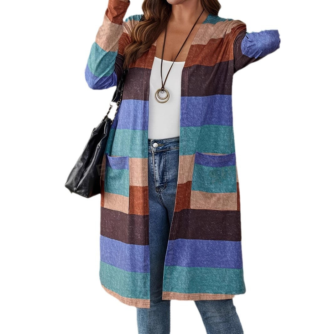Damen Lange, gestreifte Cardigan Sovae
