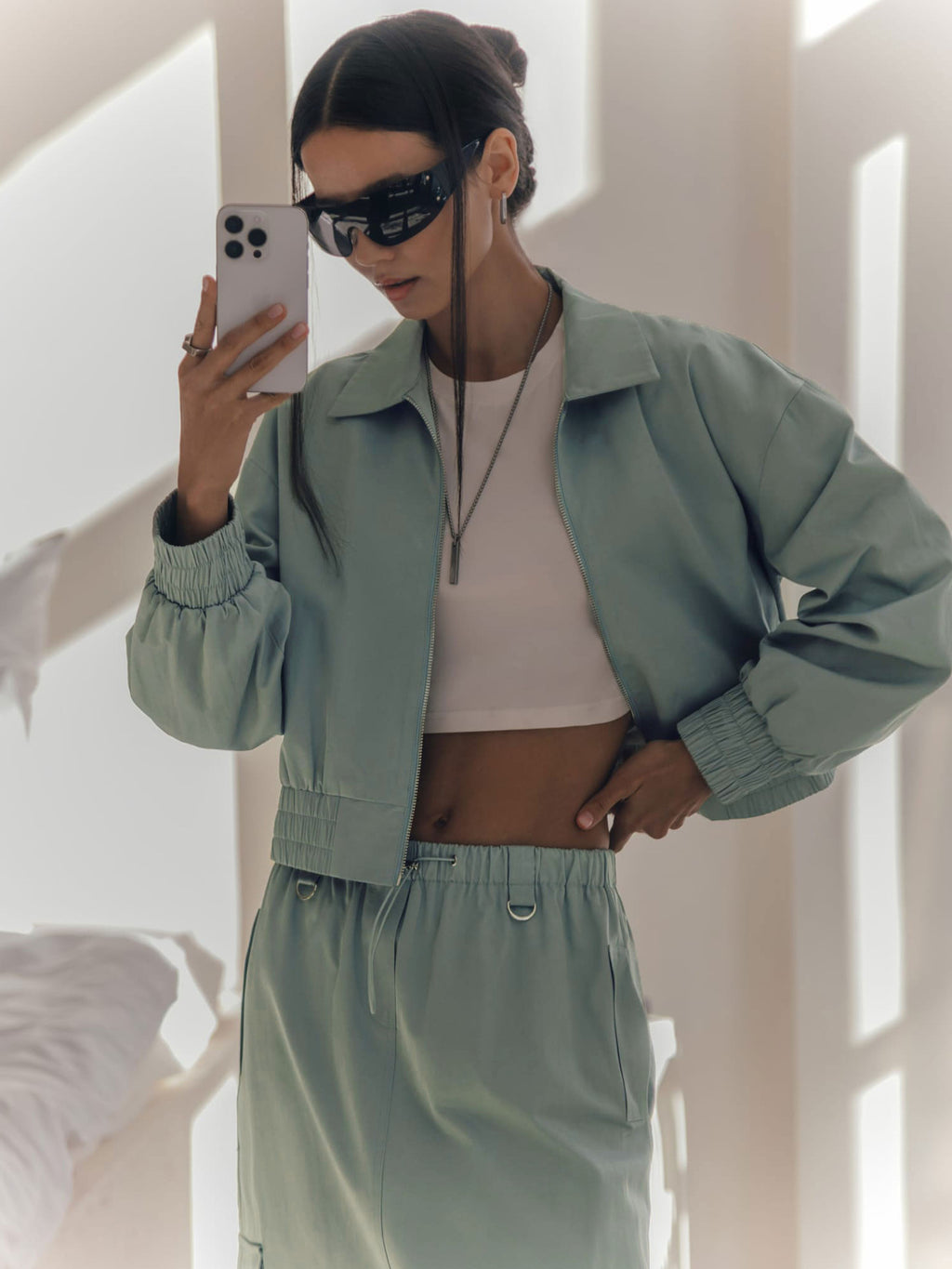 Damen Modischer cropped Windbreaker mit elastischen Bündchen Sovae