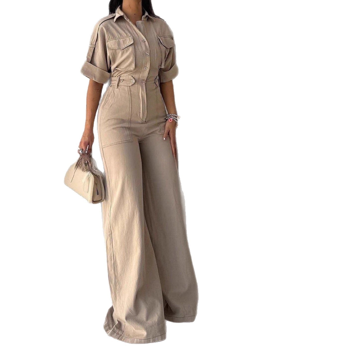 Damen Utility Jumpsuit mit weitem Bein und praktischen Taschen Sovae