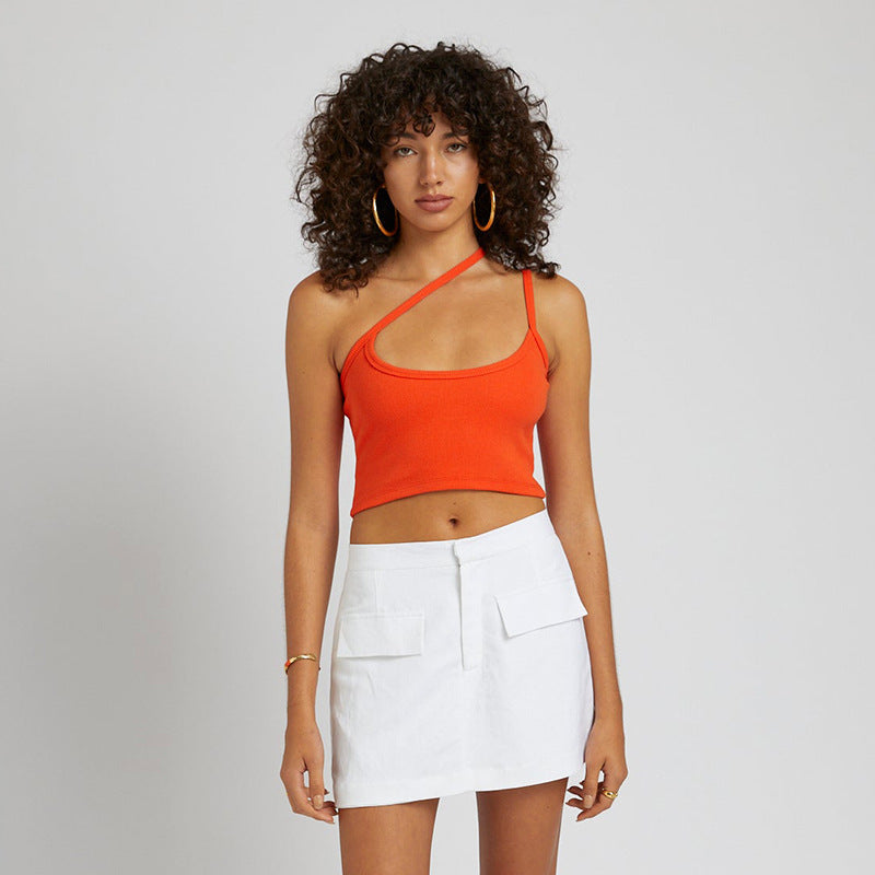 Damen asymmetrisches Crop-Top mit verstellbaren Trägern Sovae