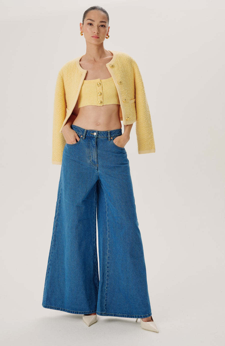 Damen Hochtaillierte Weitjeans mit einzigartigem Taschen-Design Sovae