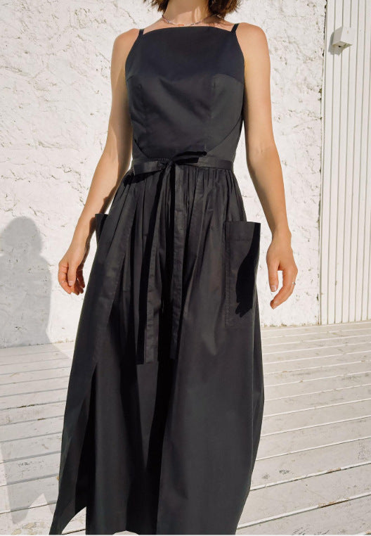 Damen Maxikleid mit Seitentaschen und bindbarem Gürtel Sovae