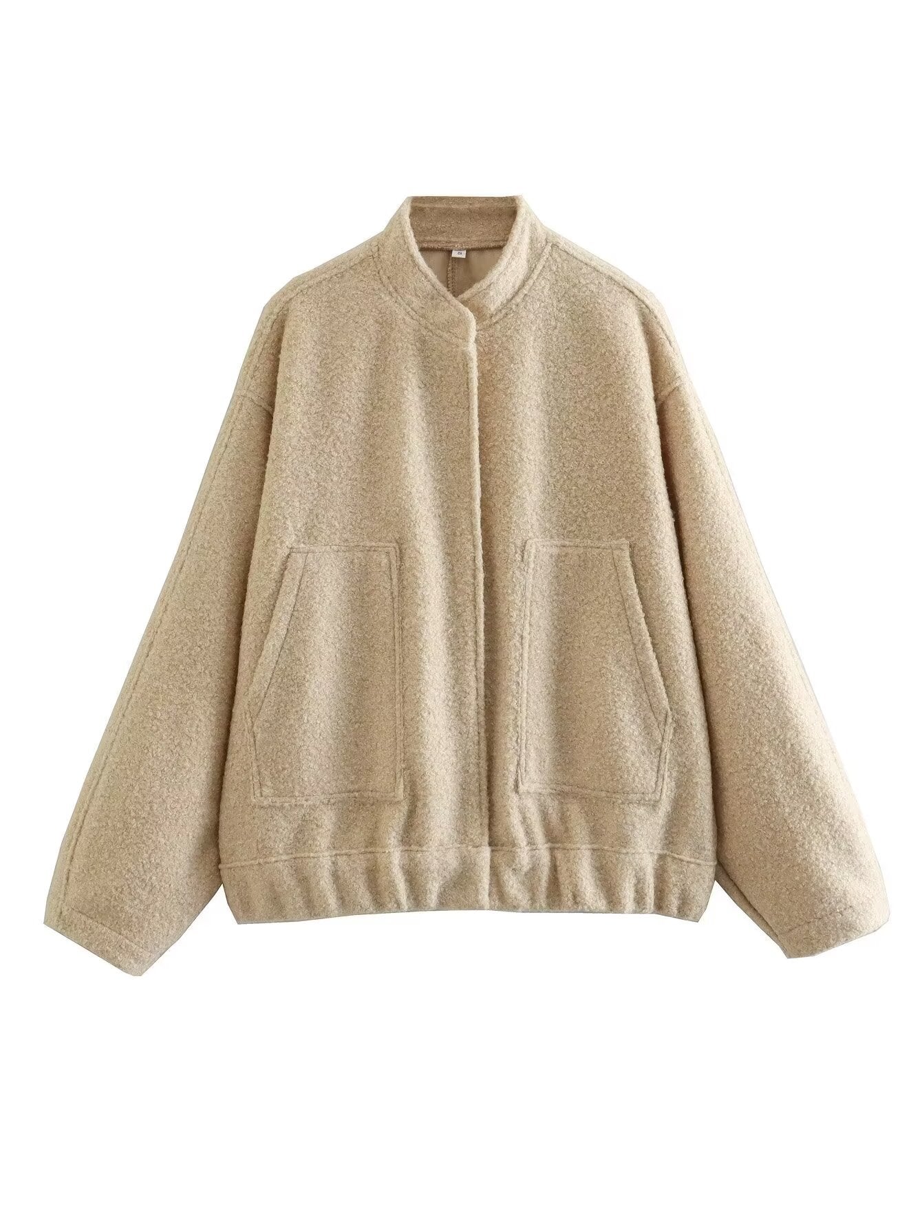 Damen modische Oversized-Jacke mit Stehkragen und seitlichen Taschen Sovae