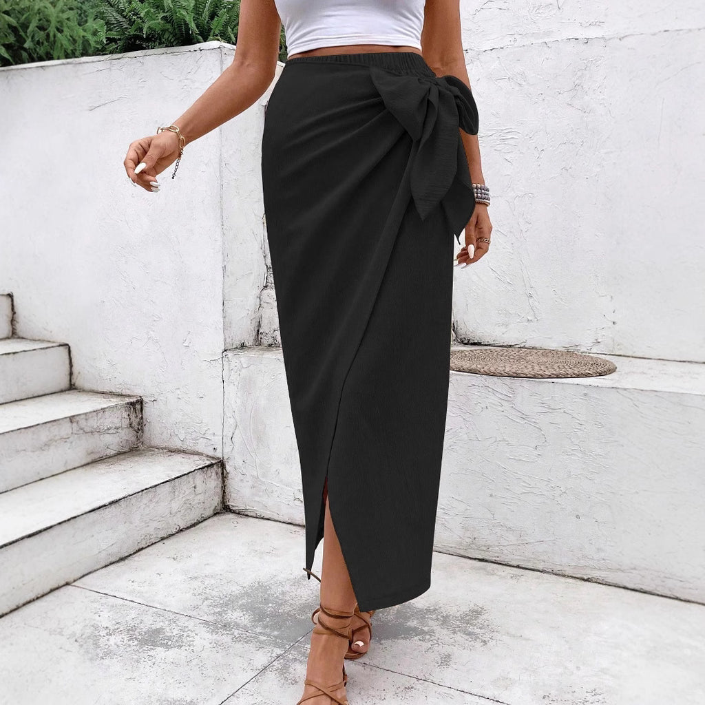 Damen Wickelrock mit eleganter Schleife und hohem Schlitz Sovae