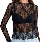 Damen Elegante Spitze Langarmoberteil Sovae