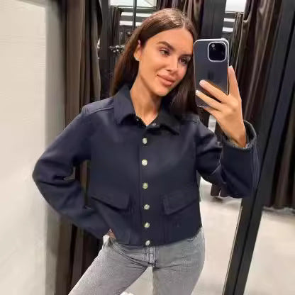 Damen modische Jacke mit Knopfleiste und praktischen Taschen Sovae