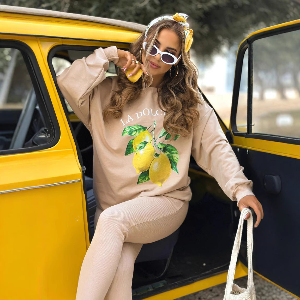 Damen Sportliches Lounge-Set mit frischem Zitronen-Design Sovae