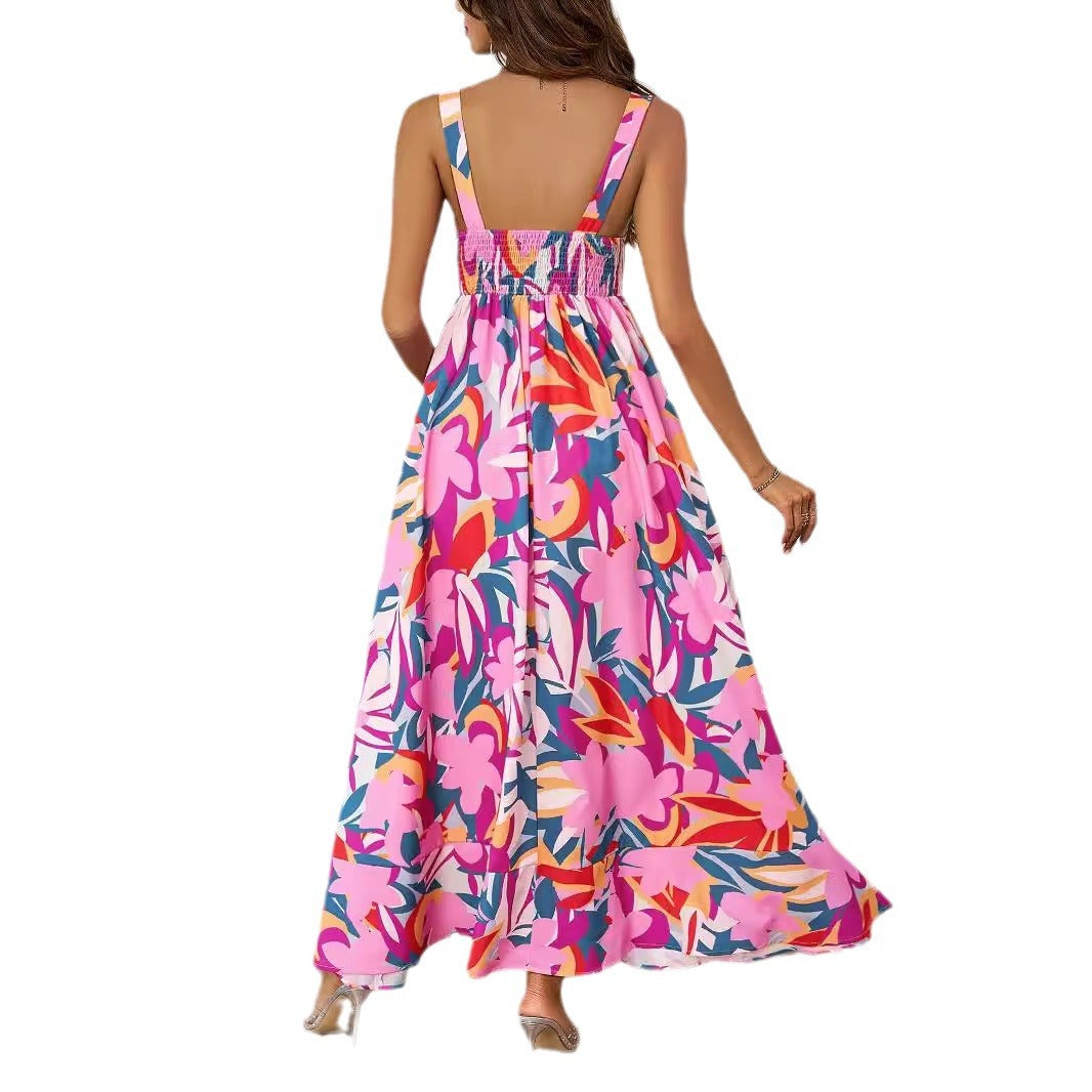 Damen Maxikleid mit floralem Design und schwingendem Saum Sovae