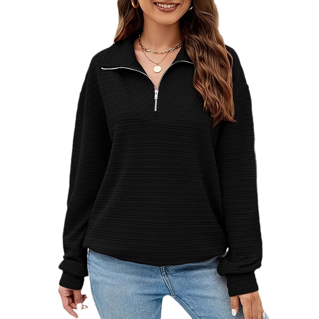 Damen lockerer Stehkragenpullover mit Reißverschluss Sovae