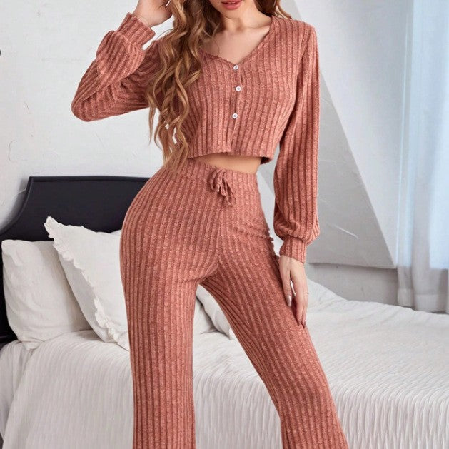 Damen lässiges und elegantes Schlafanzug-Set mit Rippstruktur Sovae