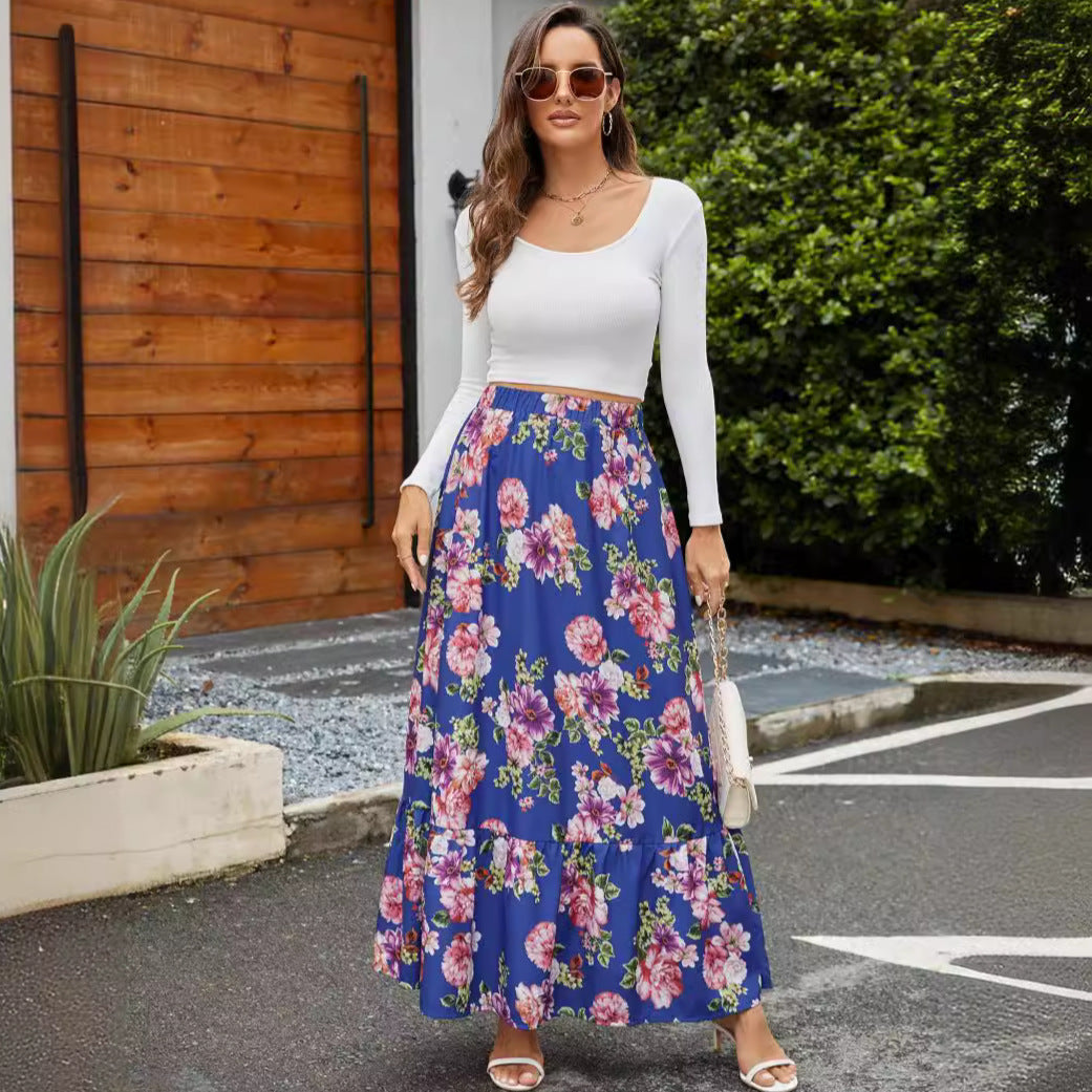 Damen Maxirock mit voluminösem Schnitt und buntem Blumendesign Sovae
