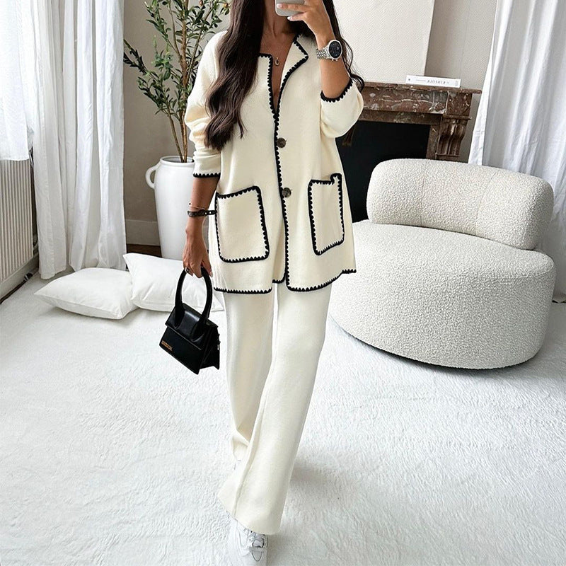 Damen modischer Cardigan-Anzug mit Kontrastnähten Sovae