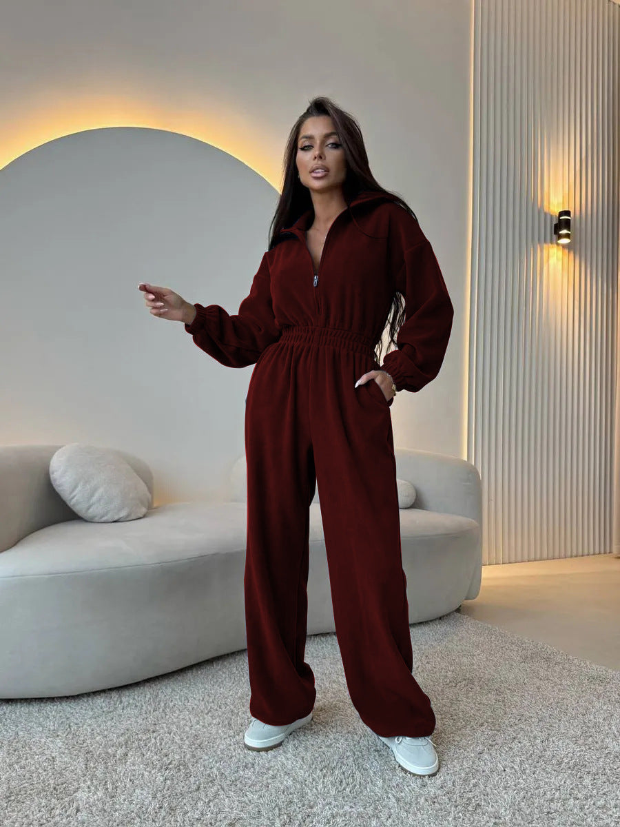 Damen Fleece-Jumpsuit mit Reißverschluss und elastischem Bund Sovae