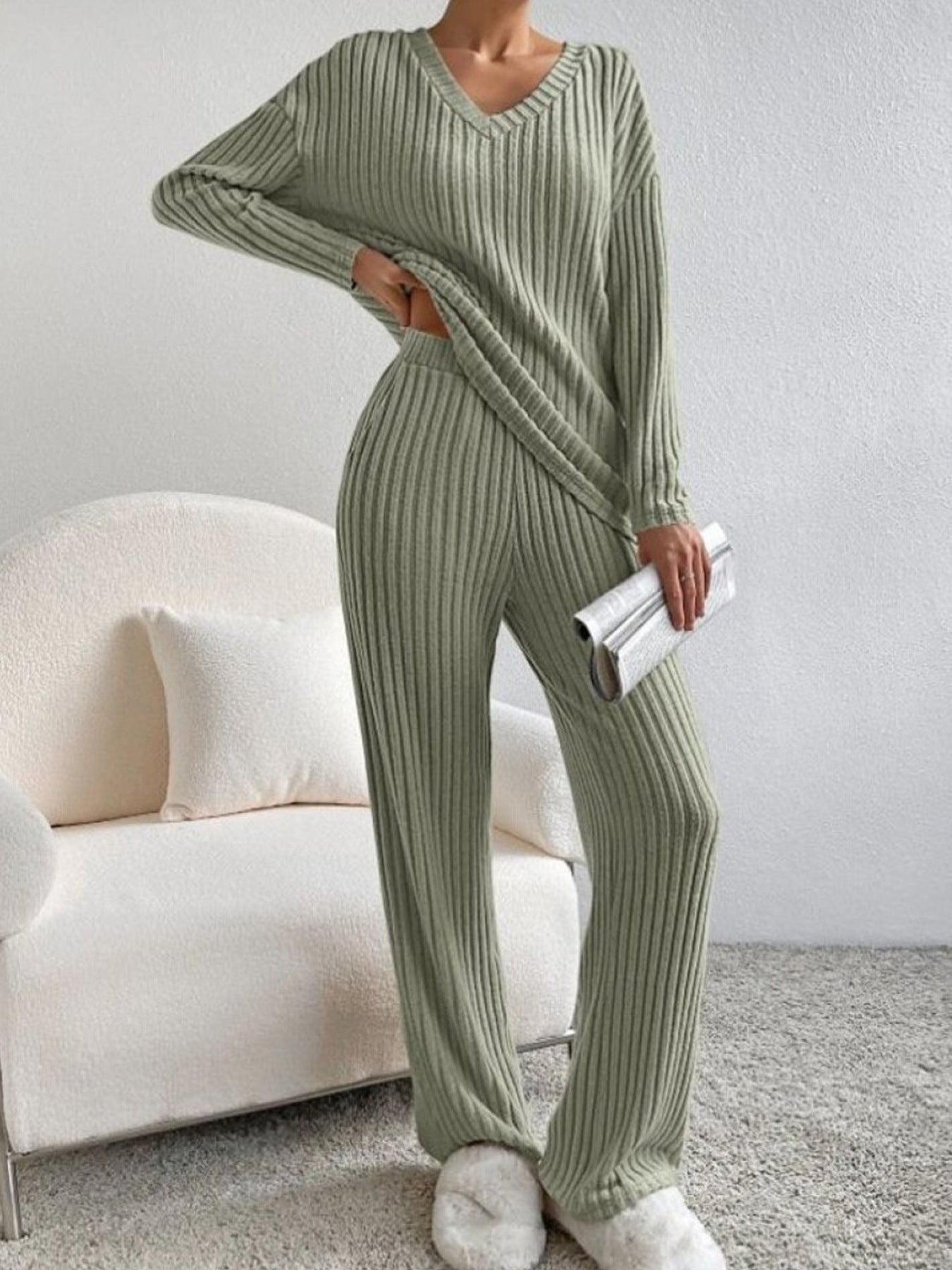 Damen Strickpullover und Hose Set Sovae