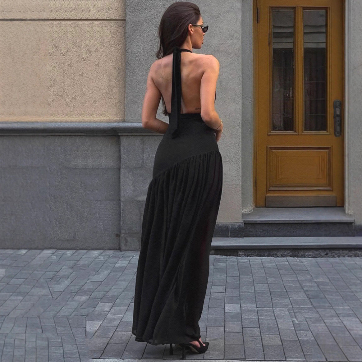 Damen Maxi-Kleid mit elegantem Stehkragen und fließendem Rock Sovae