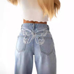 Damen Weit geschnittene Jeans mit einzigartigem Schmetterlingsdesign Sovae