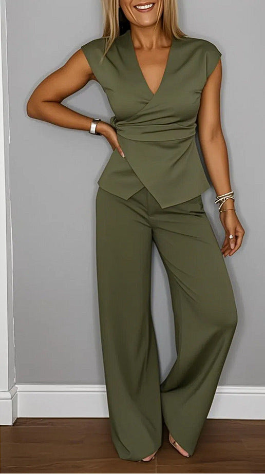 Damen elegantes Jumpsuit mit Wickeldesign und weitem Bein Sovae