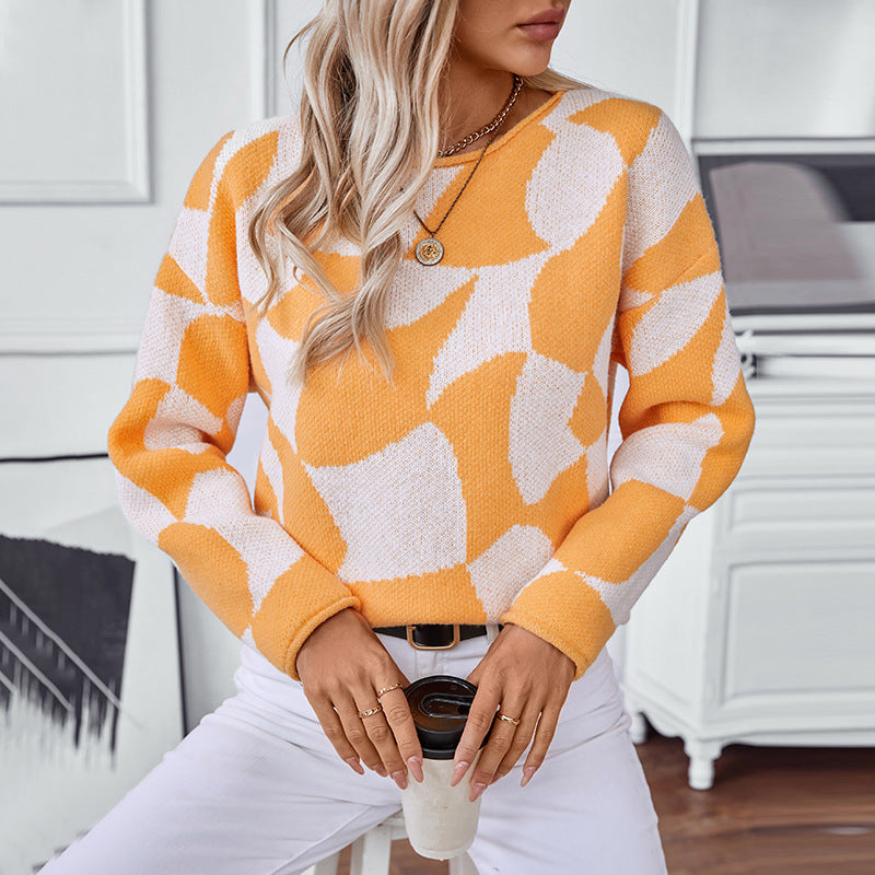Damen Strickpullover mit modernem Muster und lässigem Schnitt Sovae