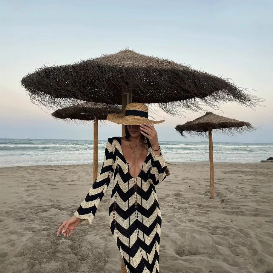 Damen Strickkleid mit Zickzackmuster und weit geschnittenen Ärmeln Sovae