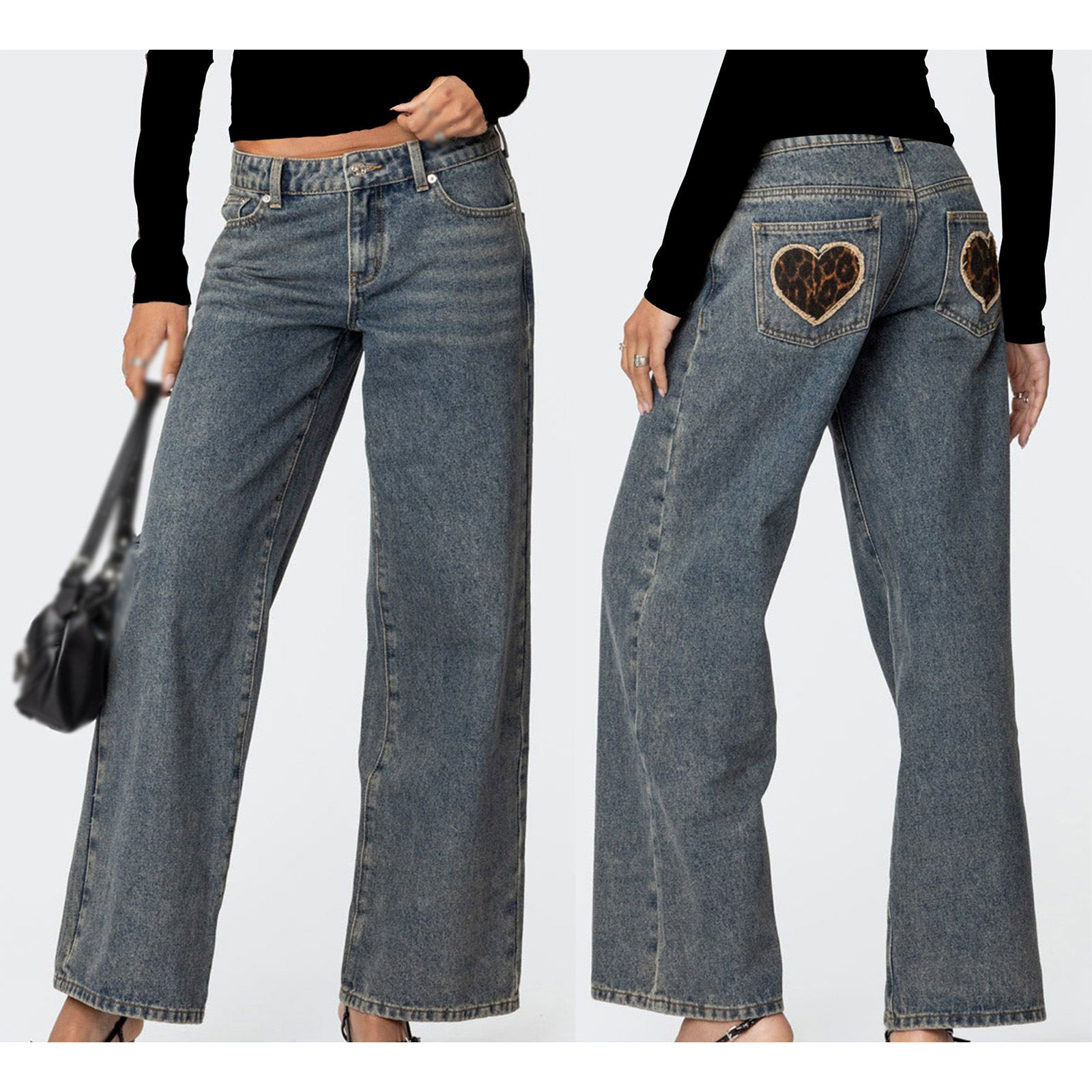 Damen Weit geschnittene Denim-Jeans mit klassischem Schnitt Sovae