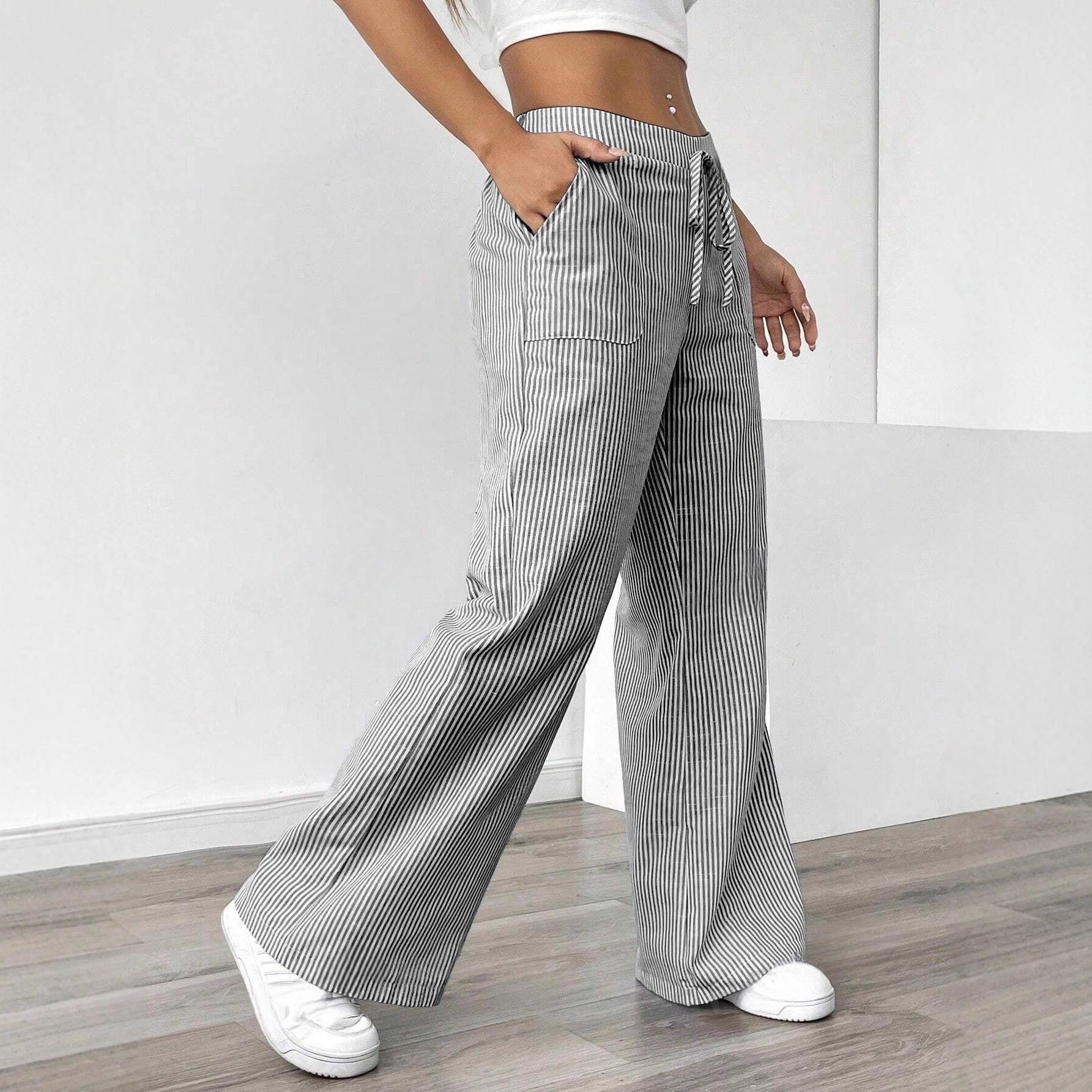 Damen lässige Baumwollhose mit weitem Bein und praktischen Taschen Sovae