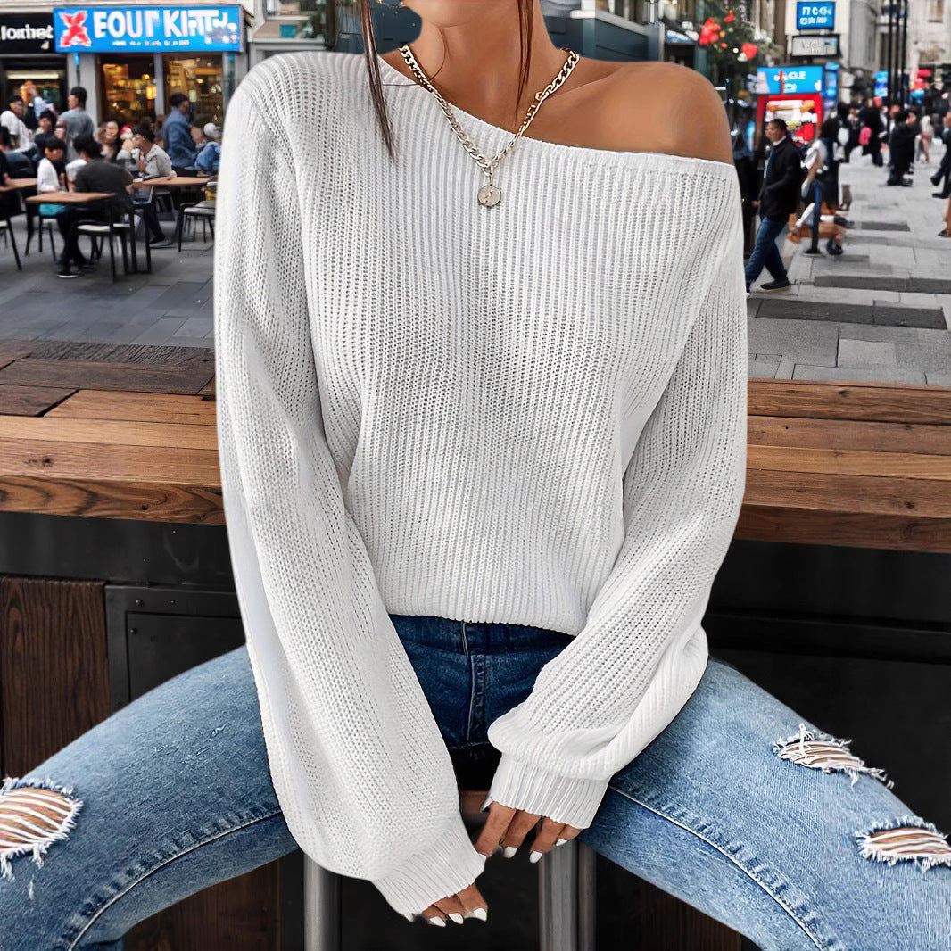 Damen lässiger Pullover mit asymmetrischem Schnitt und überschnittenen Schultern Sovae