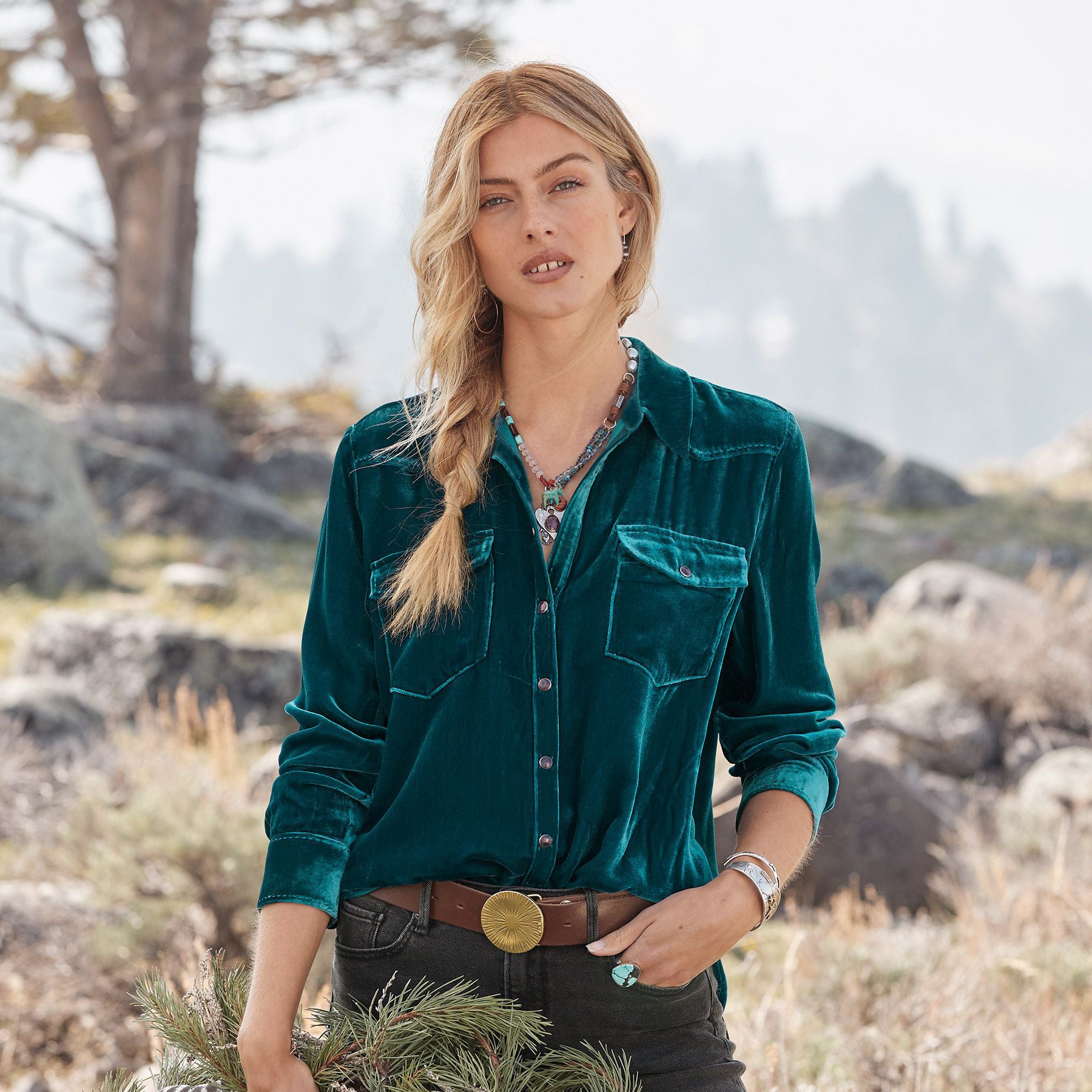 Damen Velourshemd mit Brusttaschen Sovae