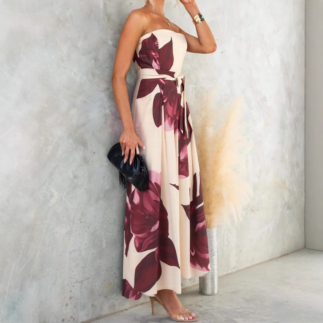 Damen Strapless Maxikleid mit floralen Akzenten Sovae