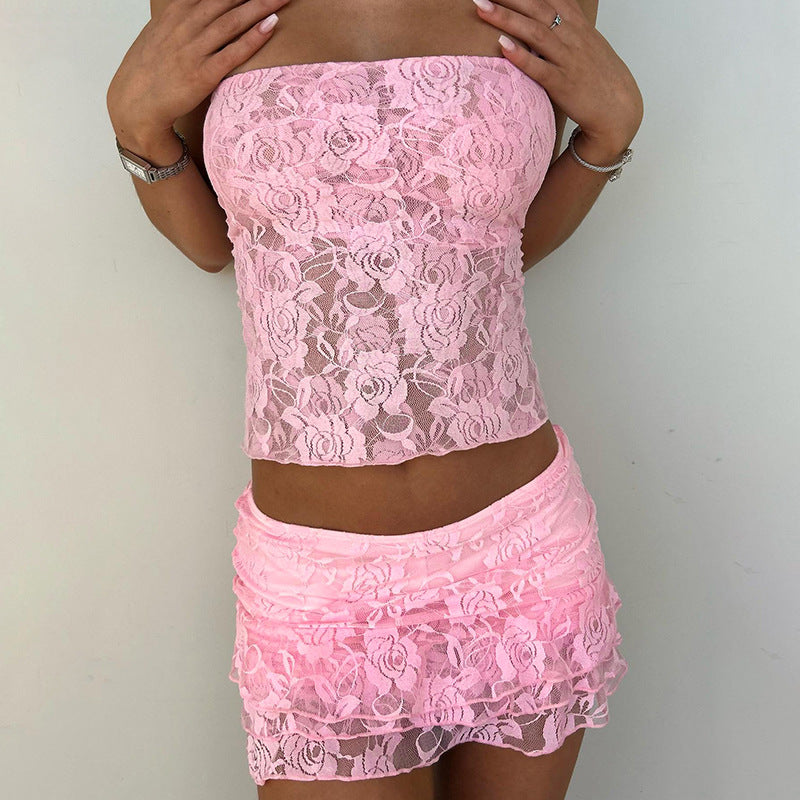 Damen Spitzenröckchen mit vielseitigem Layering-Effekt Sovae