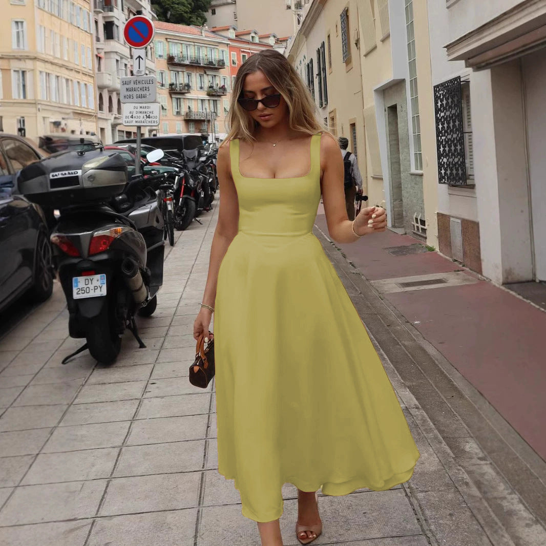 Damen Elegantes Maxikleid mit traumhaftem A-Linien Schnitt und schickem Quadrat-Ausschnitt Sovae