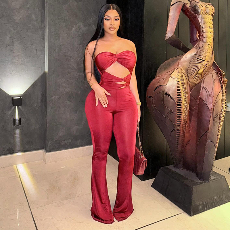 Damen Jumpsuit mit ausgefallenem Cut-out und weitem Bein Sovae
