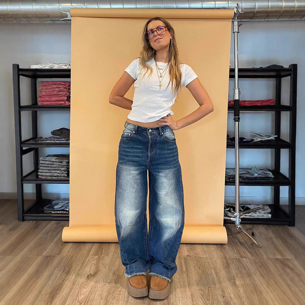 Damen Weit geschnittene Jeans mit hoher Taille und lässigem Schnitt Sovae
